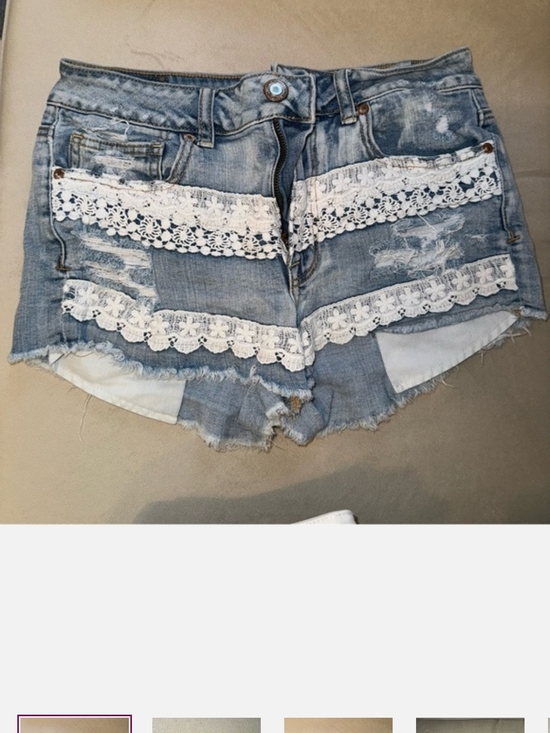 American Eagle Outfitters Pants - American Eagle Outfitters Light Blue Denim Shorts with White Lace Trim